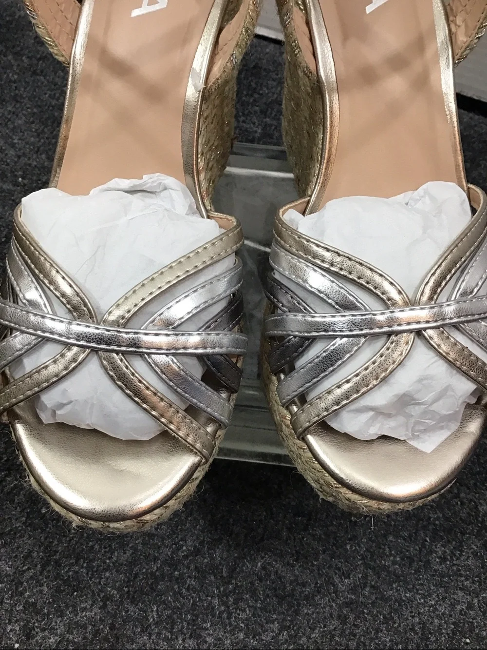 Mia Tara Metallic Wedge Sandals with Espadrille Platform 6M